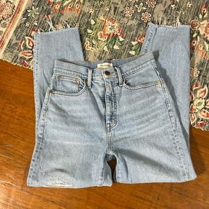 Madewell factory distressed the mom jean light wash denim jeans